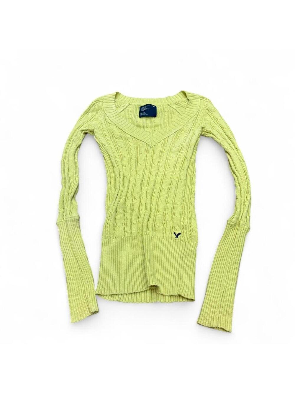 American Eagle Outfitters Women's Yellow and Green Jumper